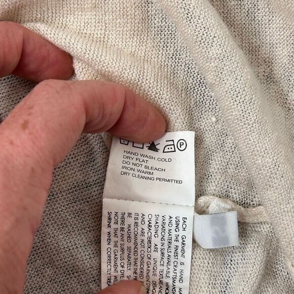 Enza Costa Linen Sweater Top Womens Small Cream Knit 3/4 Sleeve V-Neck Pullover - Picture 10 of 13